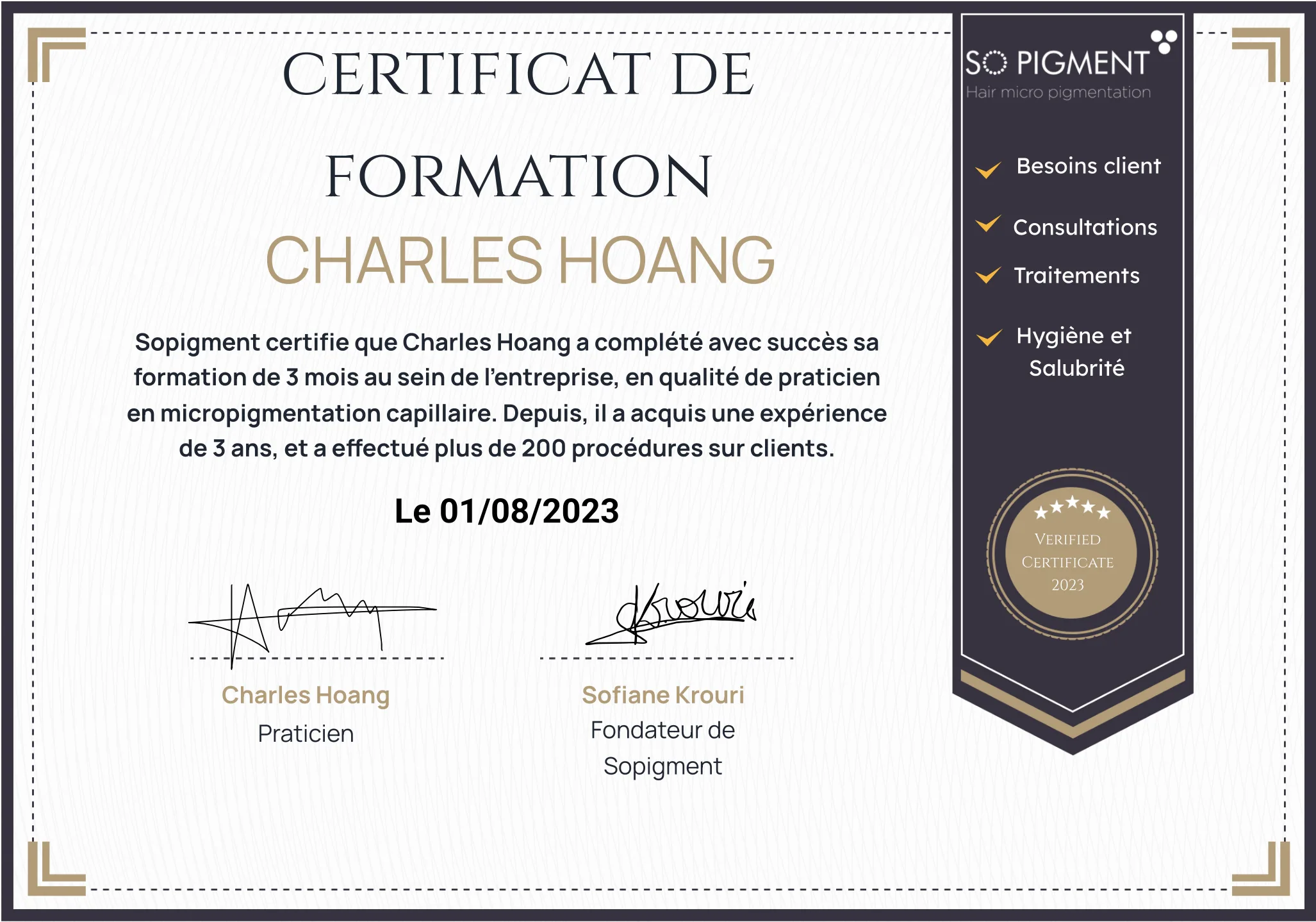 Certificat de formation SMP Sopigment